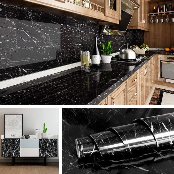 Black Marble Self-Adhesive Sheet – Waterproof & Heat Resistant (2m)