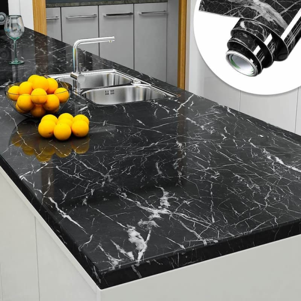 Black Marble Self-Adhesive Sheet – Waterproof & Heat Resistant (2m)
