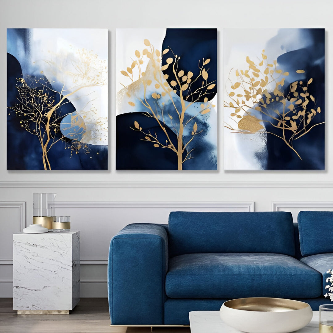 Set Of 3pcs Flower Metal Art Wall Frame For Home And Office Decor