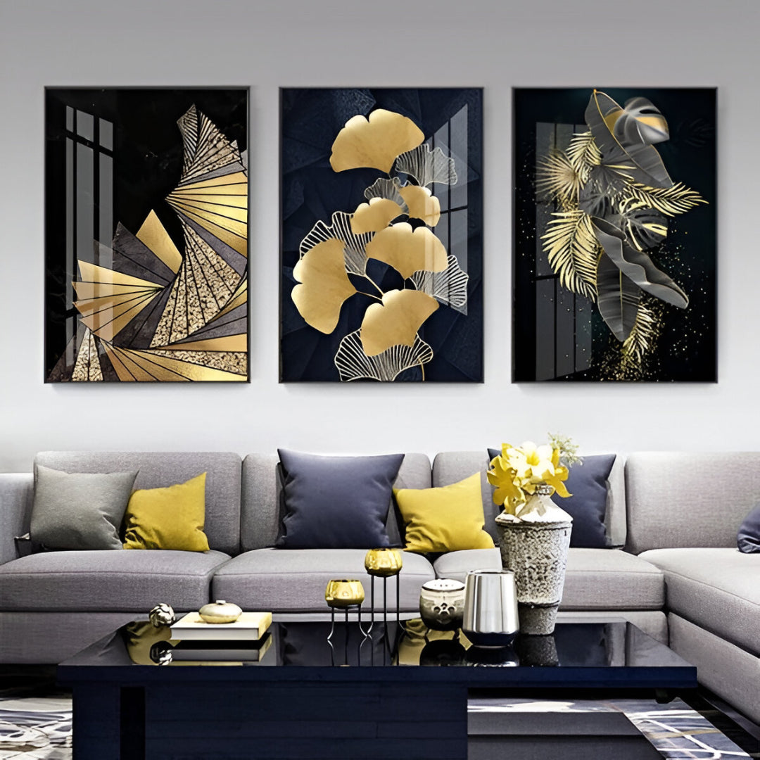 Set Of 3pcs Flower Metal Art Wall Frame For Home And Office Decor
